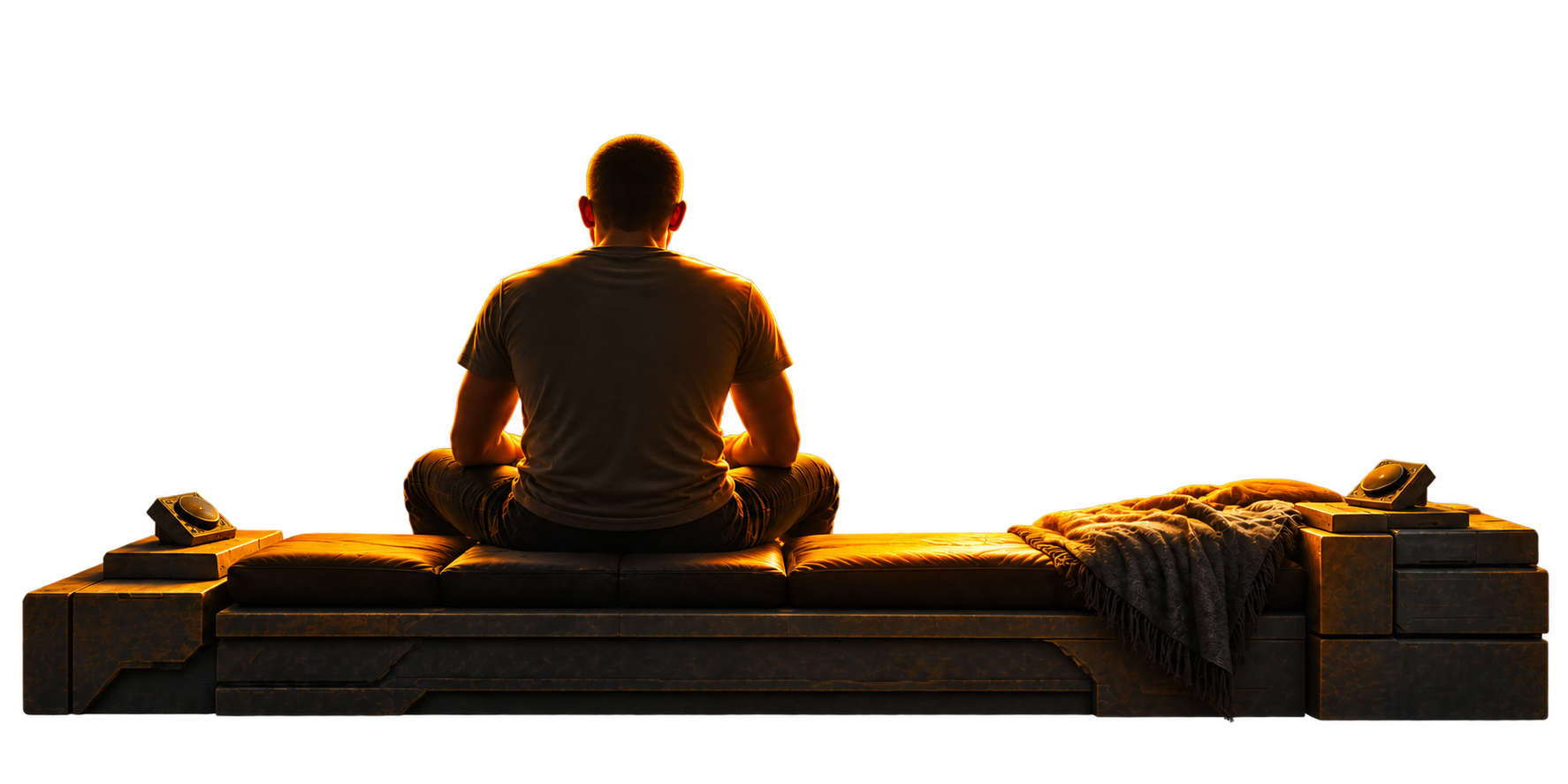 A solitary observer seated on a bench facing the Sun